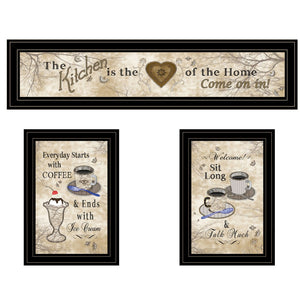 HomeRoots Set of Three Love of Nature Kitchen Black Framed Prints - Heartwarming Wall Art for Your Home 406683