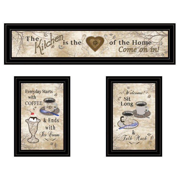 HomeRoots Set of Three Love of Nature Kitchen Black Framed Prints - Heartwarming Wall Art for Your Home 406683