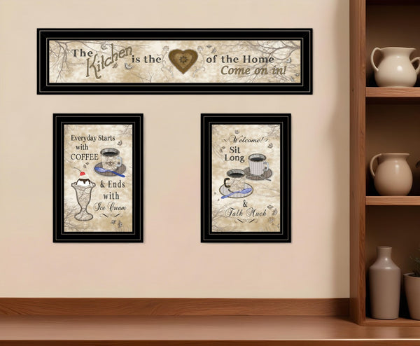 HomeRoots Set of Three Love of Nature Kitchen Black Framed Prints - Heartwarming Wall Art for Your Home 406683