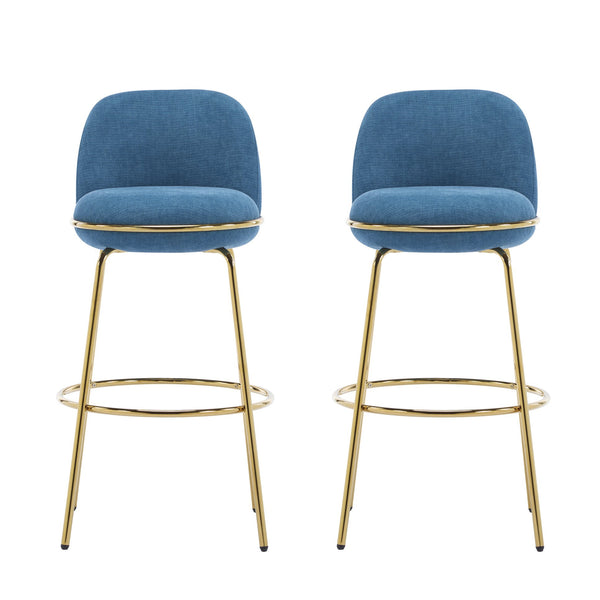 English Elm Christopher Knight Home® - Rio Claro Metal Upholstered Barstool Set of 2 – Sculptural Rounded Seat, Low Back, Stain-Resistant Fabric, Durable Frame, Space-Saving Design Blue,Gold N775P268026U