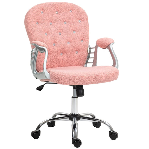 English Elm Vinsetto Cozy Teddy Fleece Office Chair With Adjustable Height, Padded Armrests & Stylish Pink Design W2225P229293-GIGA