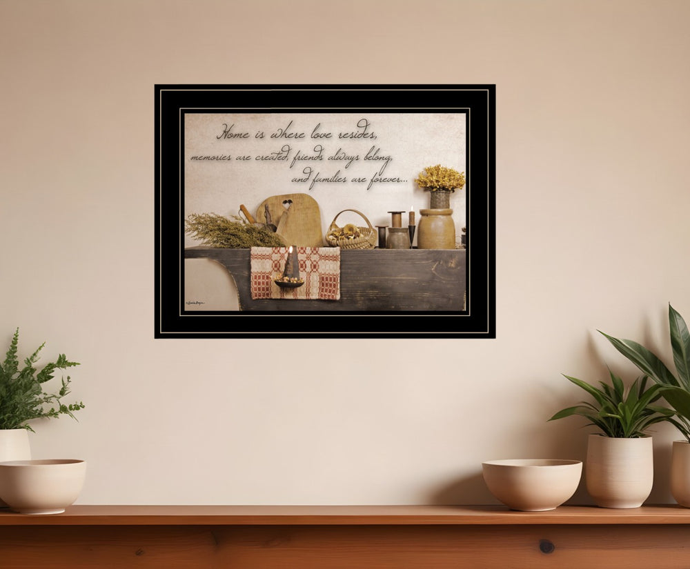HomeRoots Home is Where Love Resides - Stylish Black Framed Print for Kitchen Wall Art & Heartfelt Décor 406724