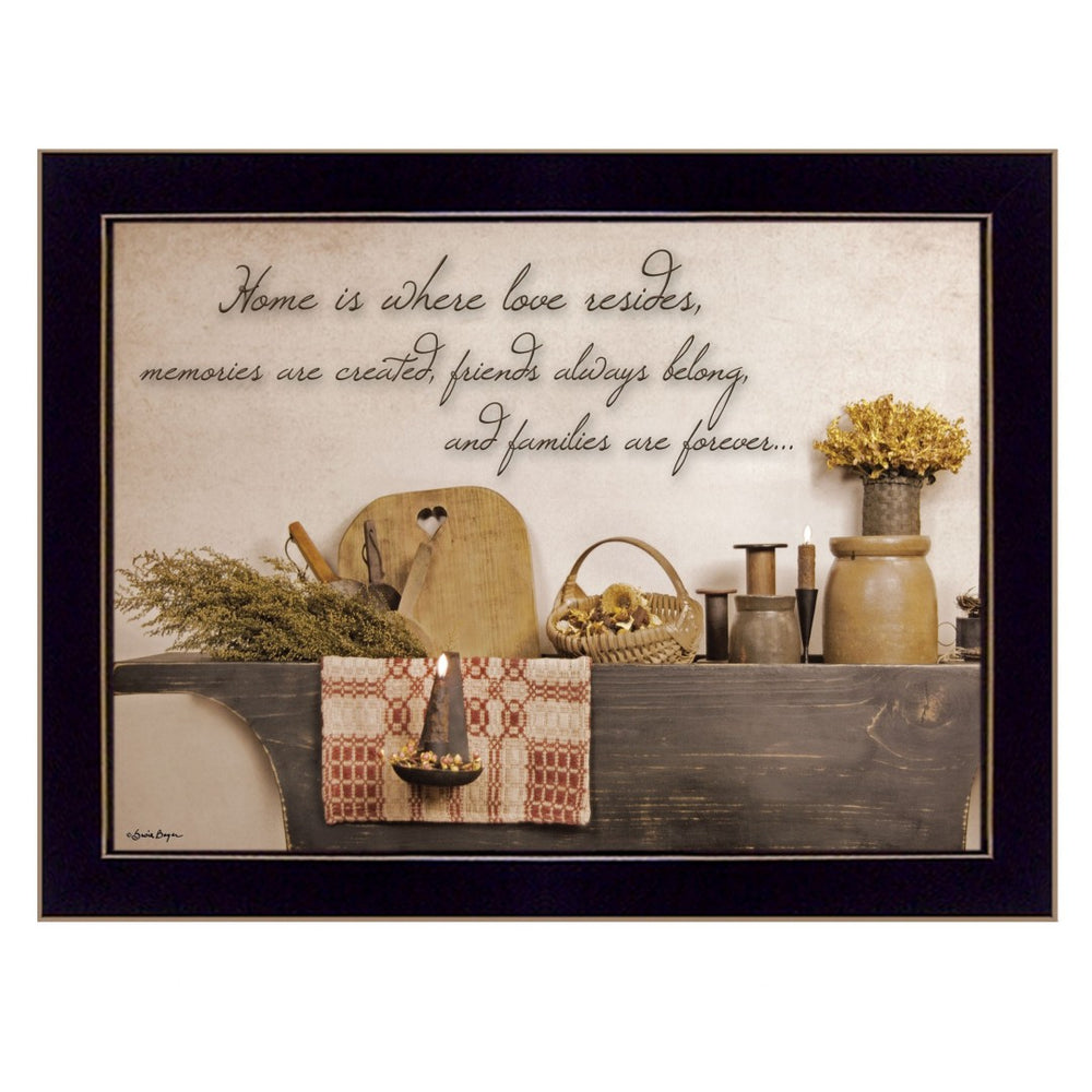 HomeRoots Home is Where Love Resides Black Framed Kitchen Wall Art - Rustic Floral Print for Cozy Spaces 406725