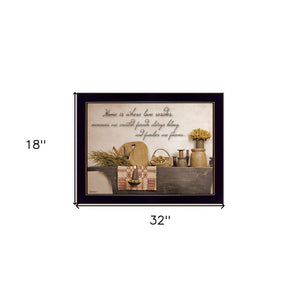 HomeRoots Home is Where Love Resides Black Framed Kitchen Wall Art - Rustic Floral Print for Cozy Spaces 406725