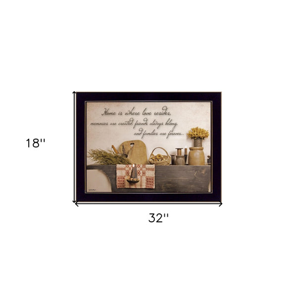 HomeRoots Home is Where Love Resides Black Framed Kitchen Wall Art - Rustic Floral Print for Cozy Spaces 406725