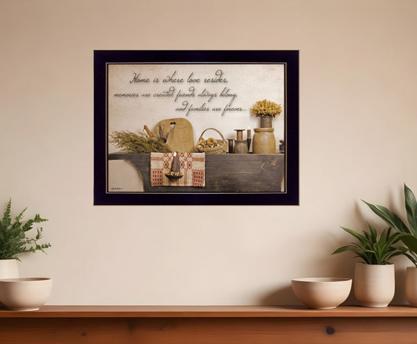HomeRoots Home is Where Love Resides Black Framed Kitchen Wall Art - Rustic Floral Print for Cozy Spaces 406725