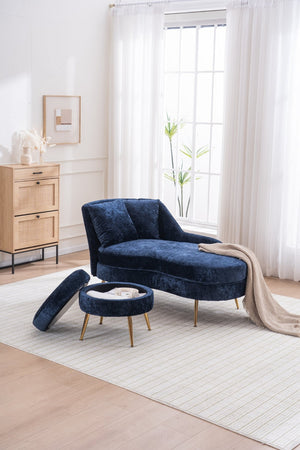 English Elm 58'' Chenille Chaise Lounge with Footstool Pocket Spring Comfort for Bedroom Living Room Blue W2363S00090