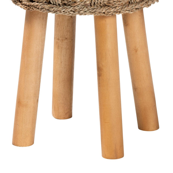 English Elm Modern Woven Seagrass Acacia Wood Stool Bohemian Accent for Living Spaces B2750P467716
