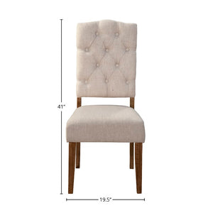 Alpine Furniture Newberry Parson Side Chairs Set Of 2-Inches Medium Brown Upholstery With Tufted Back & Acacia Legs - Rustic Elegance For Dining (100) 4068-02