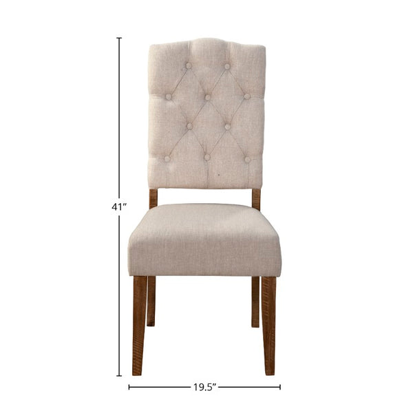 Alpine Furniture Newberry Parson Side Chairs Set Of 2-Inches Medium Brown Upholstery With Tufted Back & Acacia Legs - Rustic Elegance For Dining (100) 4068-02