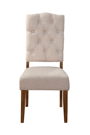 Alpine Furniture Newberry Parson Side Chairs Set Of 2-Inches Medium Brown Upholstery With Tufted Back & Acacia Legs - Rustic Elegance For Dining (100) 4068-02