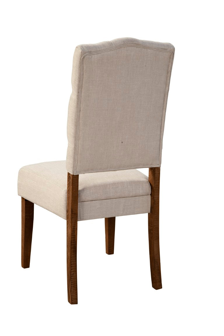 Alpine Furniture Newberry Parson Side Chairs Set Of 2-Inches Medium Brown Upholstery With Tufted Back & Acacia Legs - Rustic Elegance For Dining (100) 4068-02