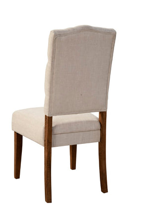 Alpine Furniture Newberry Parson Side Chairs Set Of 2-Inches Medium Brown Upholstery With Tufted Back & Acacia Legs - Rustic Elegance For Dining (100) 4068-02