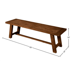 Alpine Furniture Newberry Rustic Acacia Bench 60" Medium Brown Distressed Finish – Durable, Sustainable Seating For 2-3 4068-03