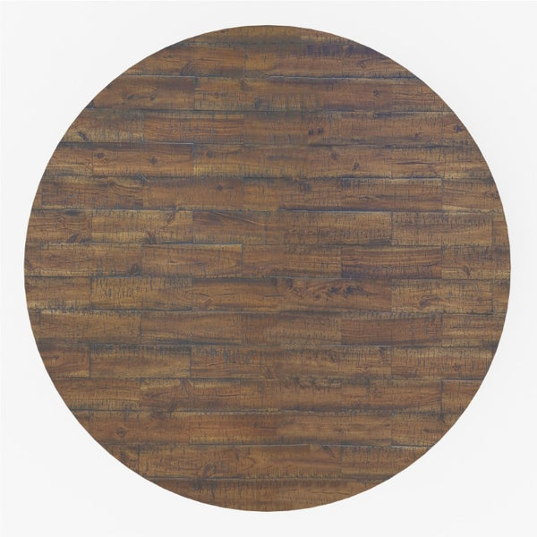 Alpine Furniture Newberry Round Dining Table With Sustainable Acacia Wood, Distressed Farmhouse Charm, Seats Four Medium Brown 4068-05