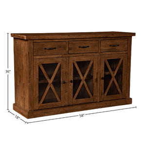 Alpine Furniture Newberry Rustic Acacia Sideboard With Wine Rack, Medium Brown Distressed Finish, 58" W Storage 4068-06