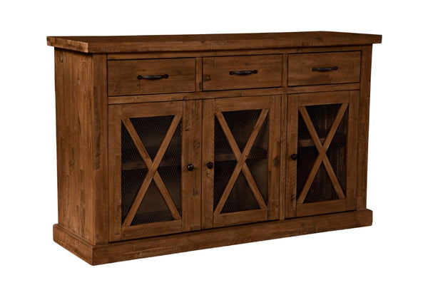 Alpine Furniture Newberry Rustic Acacia Sideboard With Wine Rack, Medium Brown Distressed Finish, 58" W Storage 4068-06
