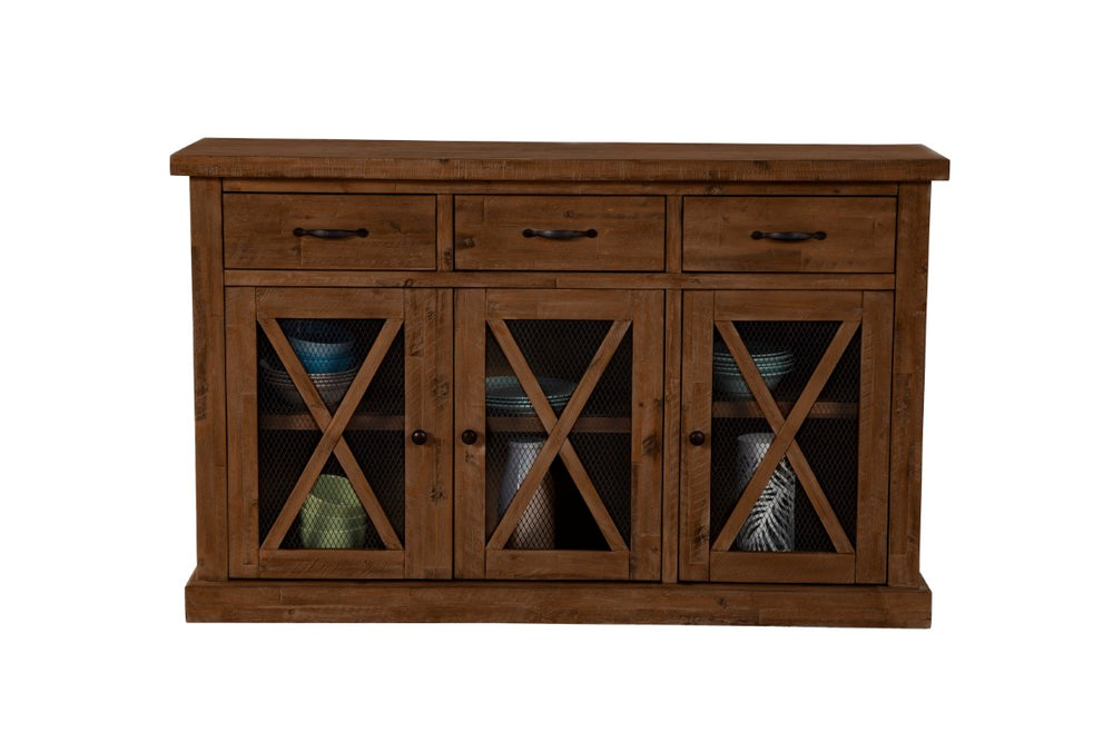 Alpine Furniture Newberry Rustic Acacia Sideboard With Wine Rack, Medium Brown Distressed Finish, 58" W Storage 4068-06