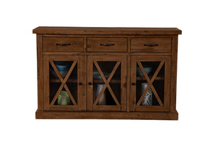 Alpine Furniture Newberry Rustic Acacia Sideboard With Wine Rack, Medium Brown Distressed Finish, 58" W Storage 4068-06