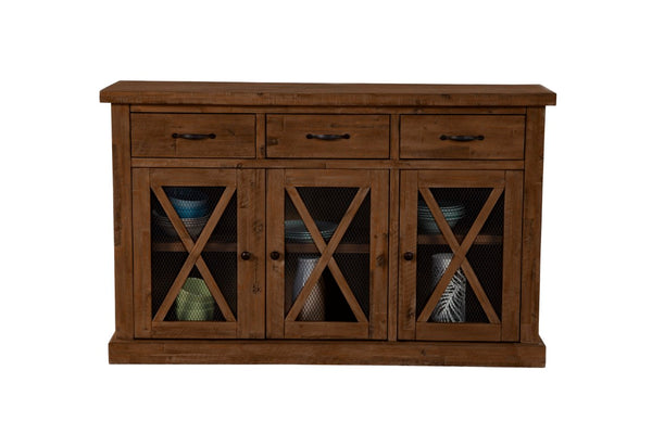 Alpine Furniture Newberry Rustic Acacia Sideboard With Wine Rack, Medium Brown Distressed Finish, 58" W Storage 4068-06