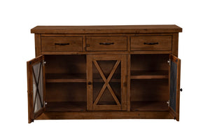 Alpine Furniture Newberry Rustic Acacia Sideboard With Wine Rack, Medium Brown Distressed Finish, 58" W Storage 4068-06