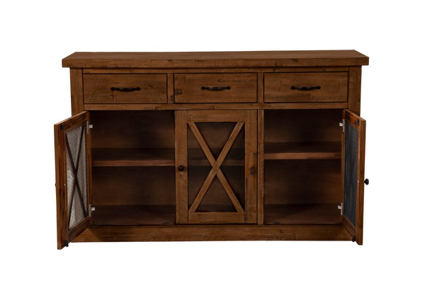 Alpine Furniture Newberry Rustic Acacia Sideboard With Wine Rack, Medium Brown Distressed Finish, 58" W Storage 4068-06