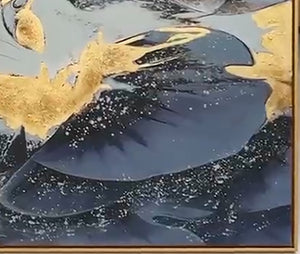 English Elm Golden Cloud In A Frame Hand-Painted Abstract Canvas Art - Elegant Gold Foil On Grey Background B030P306695