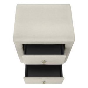 English Elm Nightstand, Upholstered Beige Linen-Look Storage Table With Drawers For Bedroom & Living Room Use B2710P219504