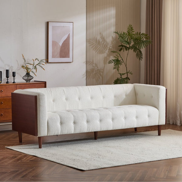 English Elm 3-seater Button Tufted Waffle Stitch Sofa Solid Hardwood Frame Mid Century Living Room N771P243854M_N771P243867M