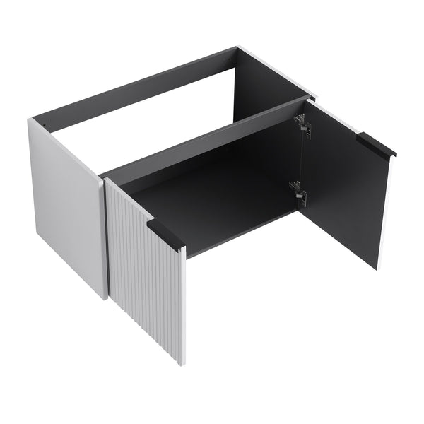 English Elm 36" Floating Bathroom Vanity with Resin Sink, Wavy Doors, Soft-Close Hinges & Durable Plywood Finish White W999P251811