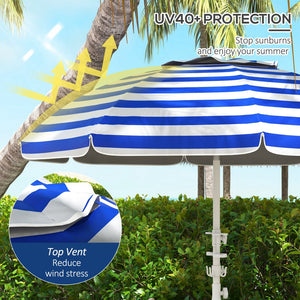 English Elm Outsunny 5.7' Portable Beach Umbrella - Uv 40+ Protection, Adjustable Height, Cup Holders & Hooks W2225P200537-GIGA