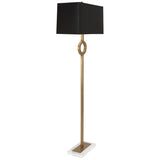 Robert Abbey Oculus Floor Lamp Warm Brass Finish w/ White Marble Base Black Painted Opaque Parchment Shade With White Lining