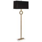 Robert Abbey Oculus Floor Lamp Warm Brass Finish w/ White Marble Base Black Painted Opaque Parchment Shade With White Lining