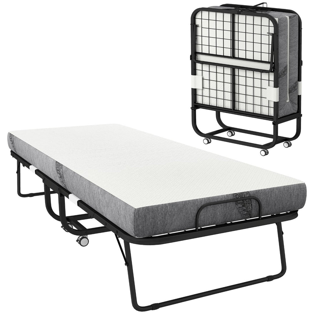English Elm Folding Bed with Memory Foam Mattress Steel Frame Guest Sleep Solution T3971P390924