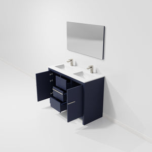 English Elm Navy Blue Double Bath Vanity With Cultured Marble Top, Gun Metal Faucet & 43" Mirror Set For Elegance B2731S01707