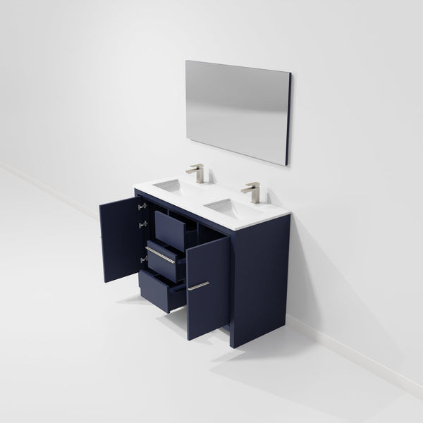 English Elm Navy Blue Double Bath Vanity With Cultured Marble Top, Gun Metal Faucet & 43" Mirror Set For Elegance B2731S01707