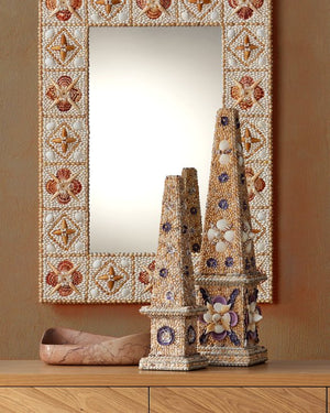 Currey & Company Coquillage Short Obelisk - Exquisite Shell-incrusted Sculpture With Floral Motifs For Unique Decor Natural Shells ,Wood 1200-1042-currey-company
