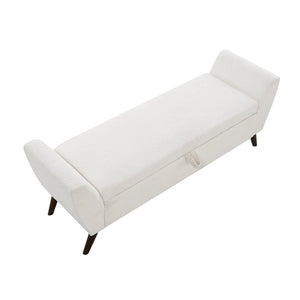English Elm 60'' Upholstered Storage Bench Teddy Fabric Walnut Legs Mid-century Bedroom Seat Cream W2671P388093