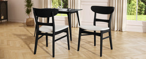 English Elm [video] Rubberwood Dining Chairs Set of 2 Upholstered Mid-century Seats for Modern Homes Light Beige 58915.00LBEBLK