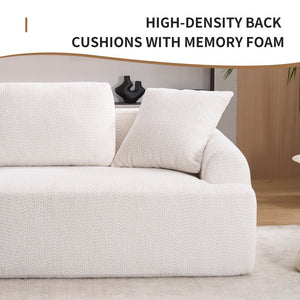 English Elm LY-024 Beige Compression Sofa 4-Seater Deep Seat Crochet Yarn Fabric Foam+Spring Breathable Comfort W2231S00014