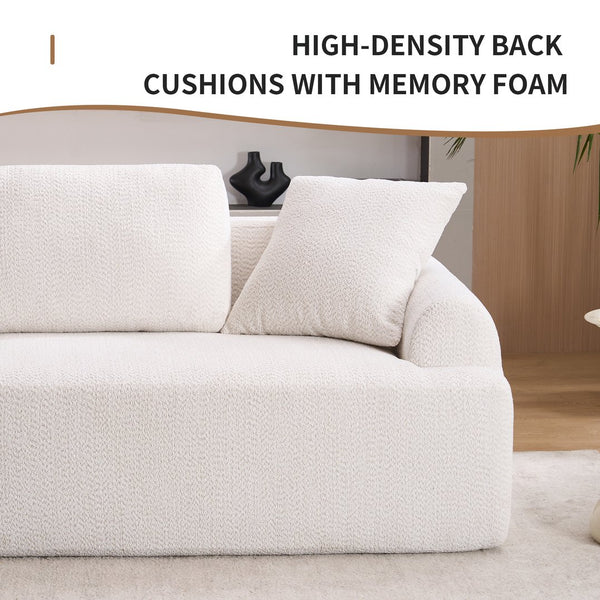 English Elm LY-024 Beige Compression Sofa 4-Seater Deep Seat Crochet Yarn Fabric Foam+Spring Breathable Comfort W2231S00014