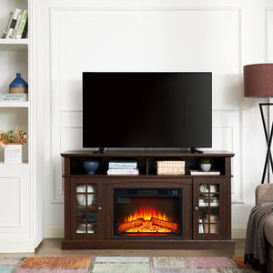 English Elm Classic TV Media Stand with 23" Electric Fireplace Insert, 65" TV Support, Ample Storage & Cable Management Espresso W2275S00015