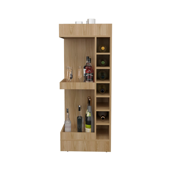 English Elm Lyman 46" Tall Corner Bar Cabinet with 14 Bottle Cubbies, Two Shelves, Space-Saving Stylish Storage Oak 32.2 L x 59 W x 12 H B200P253732