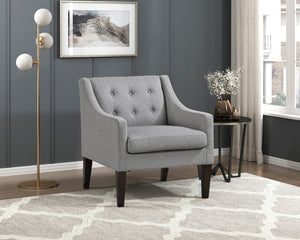 English Elm Contemporary Button-Tufted Accent Chair with Plush Fabric, Curved Arms and Solid Wood Legs for Living Gray 26.5 L x 28.5 W x 22.5 H B011P281837
