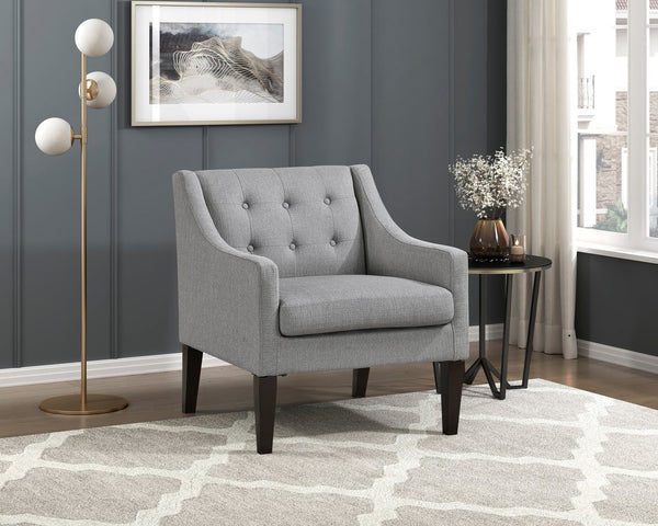 English Elm Contemporary Button-Tufted Accent Chair with Plush Fabric, Curved Arms and Solid Wood Legs for Living Gray 26.5 L x 28.5 W x 22.5 H B011P281837