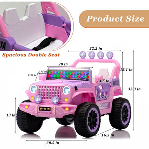 English Elm 24v Two Seat Kids Ride on Car with 4wd Motor Remote Control and Led Lights Pink W509P378207