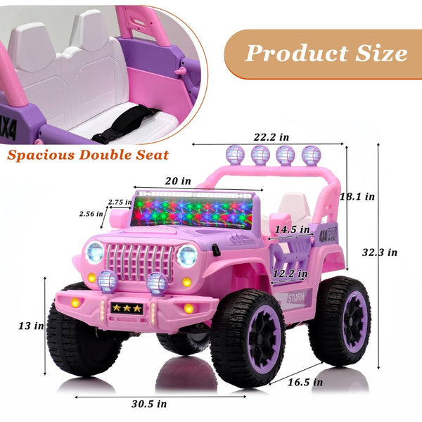 English Elm 24v Two Seat Kids Ride on Car with 4wd Motor Remote Control and Led Lights Pink W509P378207