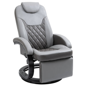 English Elm HOMCOM Grey PU Recliner Armchair with Footrest, 360° Swivel, 135° Tilt, Diamond Stitch, 352lb Capacity W2225P173866