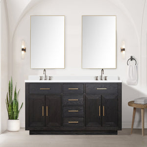 English Elm Black Oak Double Bath Vanity 60" W X 22" D With Elegant White Quartz Top & 2 Stylish Mirrors Included B2731S02138