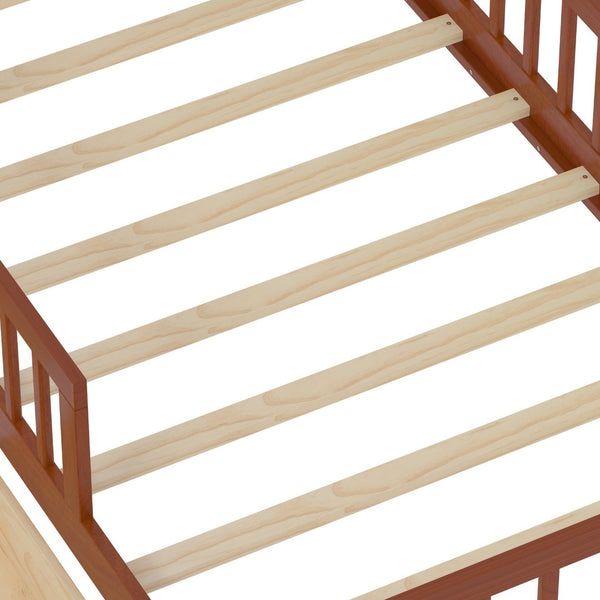 English Elm Twin Bed With Walnut Finish, Headboard Storage, Two Under-Bed Drawers & Safety Guardrails For Kids N733P272374D-GIGA